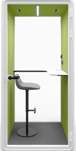 Type S-03 Sensit Phone Pod with green walls, stool seating, and integrated white desk.