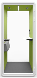 Type S-01 Sensit Phone Pod featuring a compact, modern enclosure with green interior walls, integrat