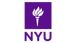 a purple and white logo with a torch in the center and the letters N.Y.U. underneath