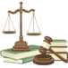 Law tuition symbol showing a gavel, law scales, and legal education tools
