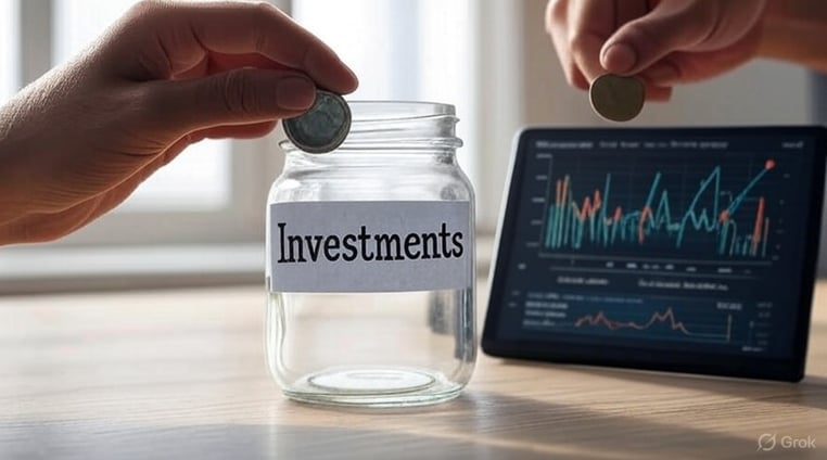 Hand placing a coin into a jar representing investment savings in India.