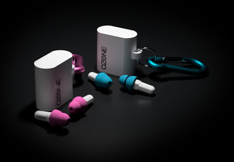 Image of pink and cyan earplugs