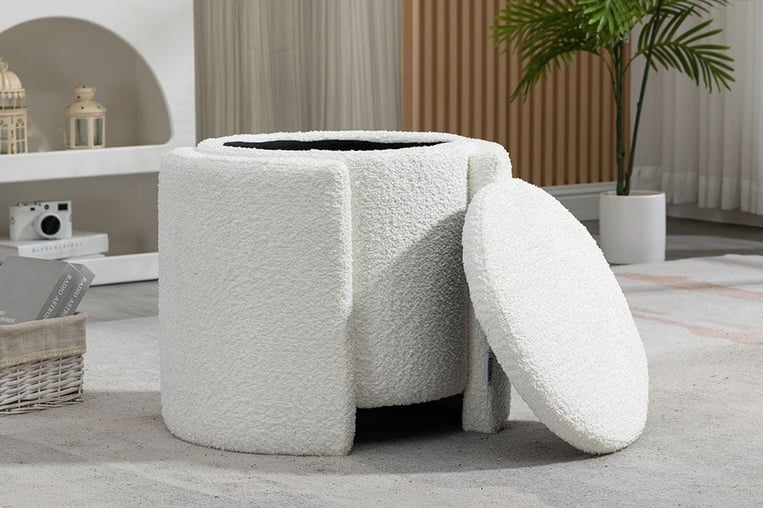 A multi-storage ottoman in white color