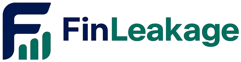 FinLeakage logo with blue F and green bar graph
