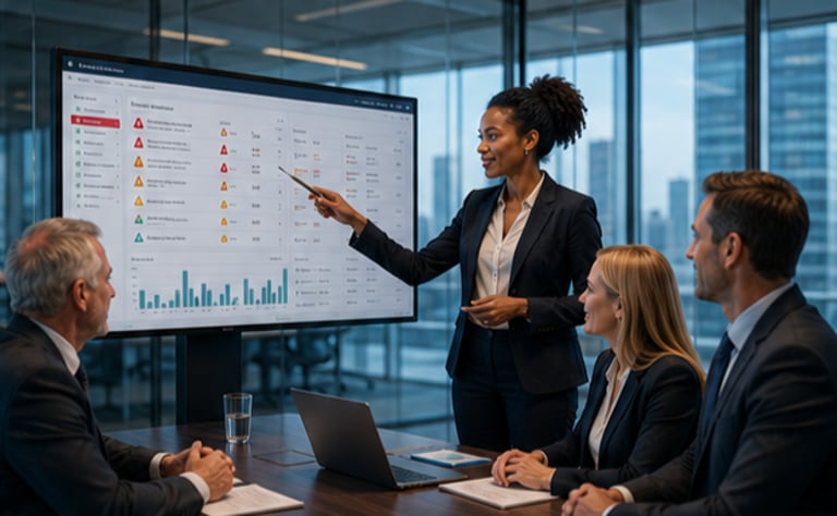 Woman presenting FinLeakage report to clients