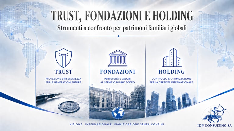 Comparison of trust, foundations, and holding companies for global family estate planning and wealth management.