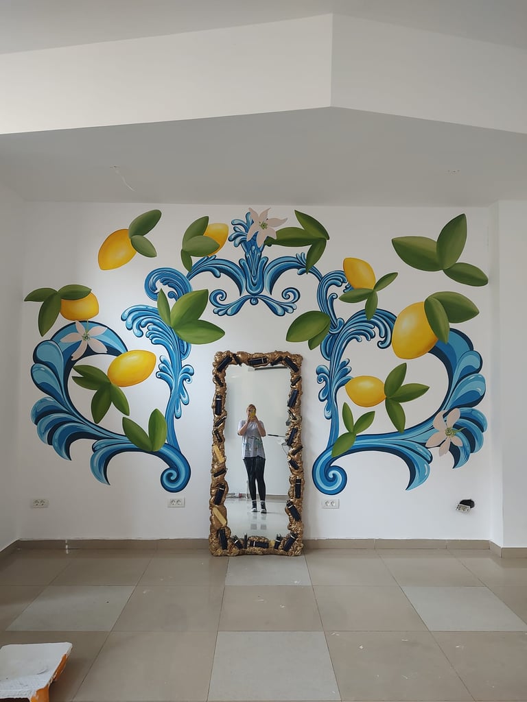 Pictură murală ghirlande cu lămâi