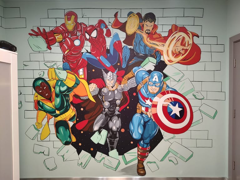 Pictură murală supereroi Avengers.
