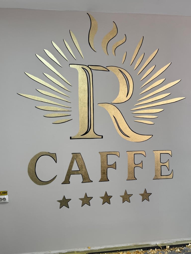 Pictură logo auriu design cafenea.