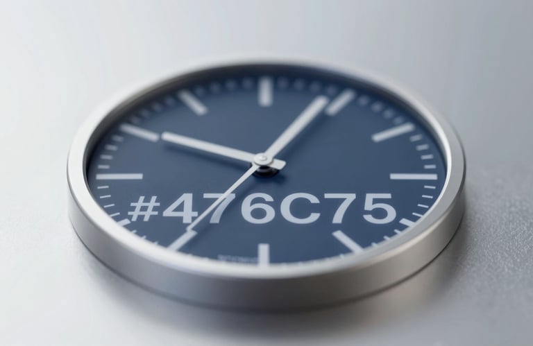A dynamic shot of a digital clock or progress bar reflecting on a clean metallic surface, symbolizing speed and fast delivery. The colors are muted blues (#476C7D) and silver-whites.