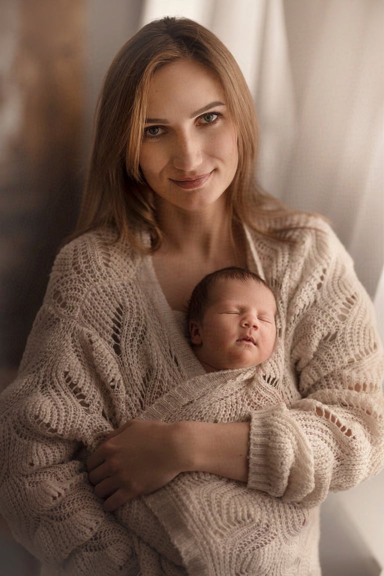 Pierwsze wspólne chwile sesja noworodka z mamą  Andrychów.