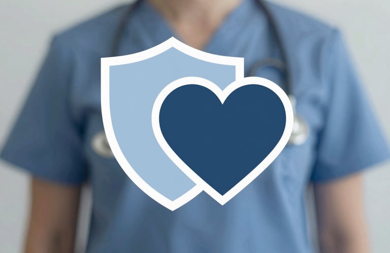 A minimalist graphic representation of a digital shield and a heart, symbolizing secure psychological care in #2C3E50 and #5D7A94.