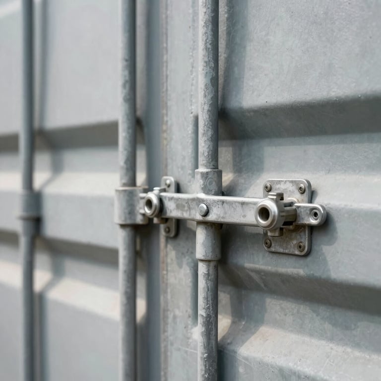 Close-up of a high-quality steel shipping container lock and seal, representing security and reliability in transport, industrial International / Global setting.
