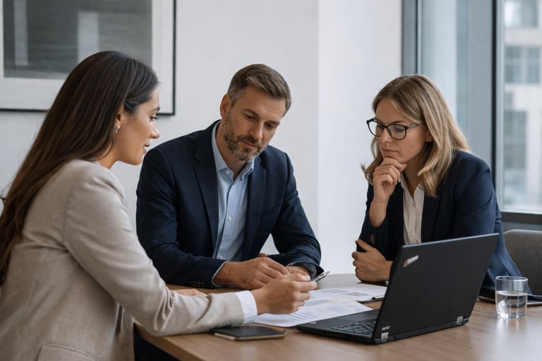 Directivos de una empresa analizando el riesgo tecnológico de implementar IA