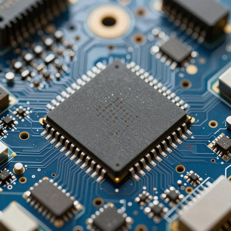a close up of a computer chip on a printed circuit board
