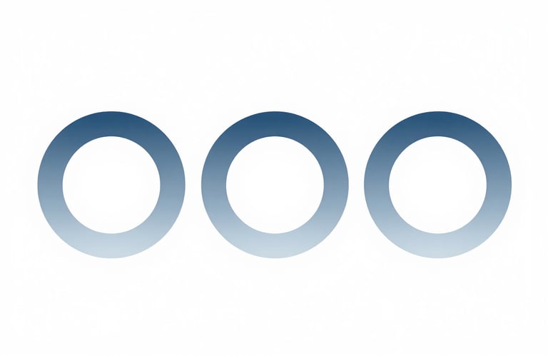 Minimalist digital art showing three perfectly aligned circles in shades of #DDE4E9, representing synchronization and unified data environments.