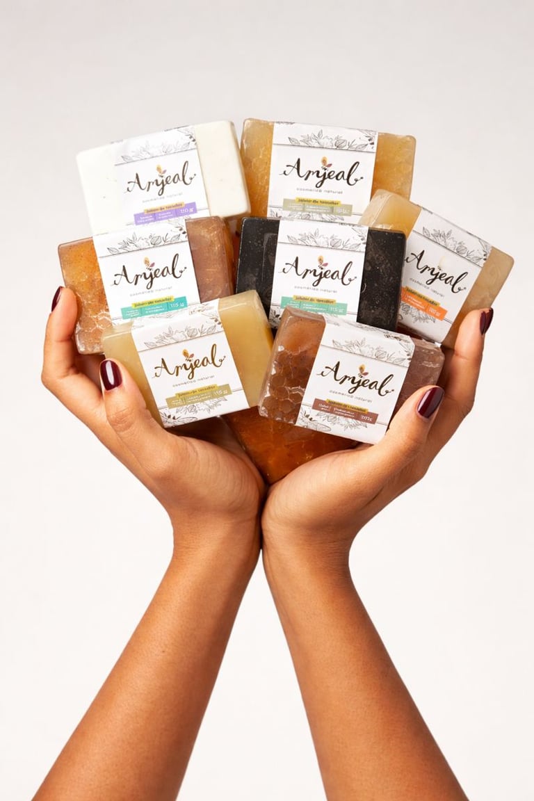 Mano sujentando jabones artesanales