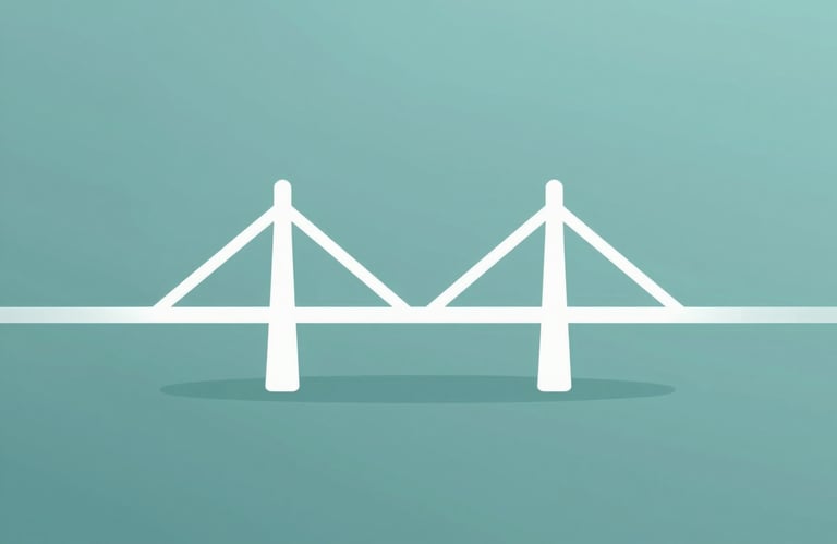 A symbolic image of a bridge made of light connecting two points, representing the connection between therapist and patient. Soft teal #5DA399 colors, minimalist and professional style.