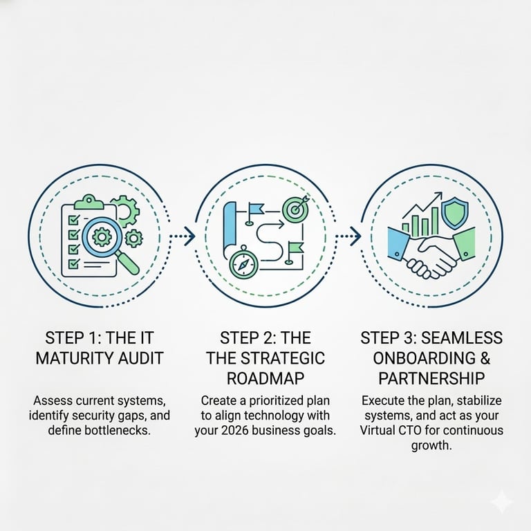 FxiT IT Solutions 3-step process for IT Maturity Audit, Managed Execution for business infrastructure
