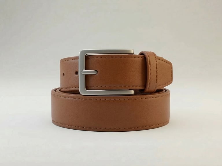 Cinturón de cuero genuino café con hebilla plateada, accesorio artesanal