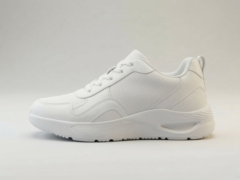 Tenis blanco de cuero liso, calzado casual deportivo