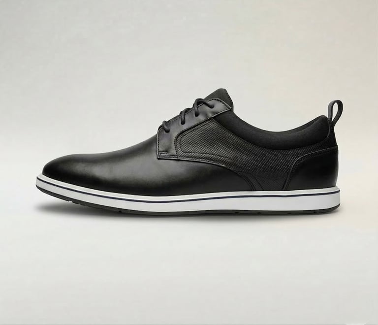 Zapato oxford de cuero negro con suela blanca, calzado ejecutivo moderno