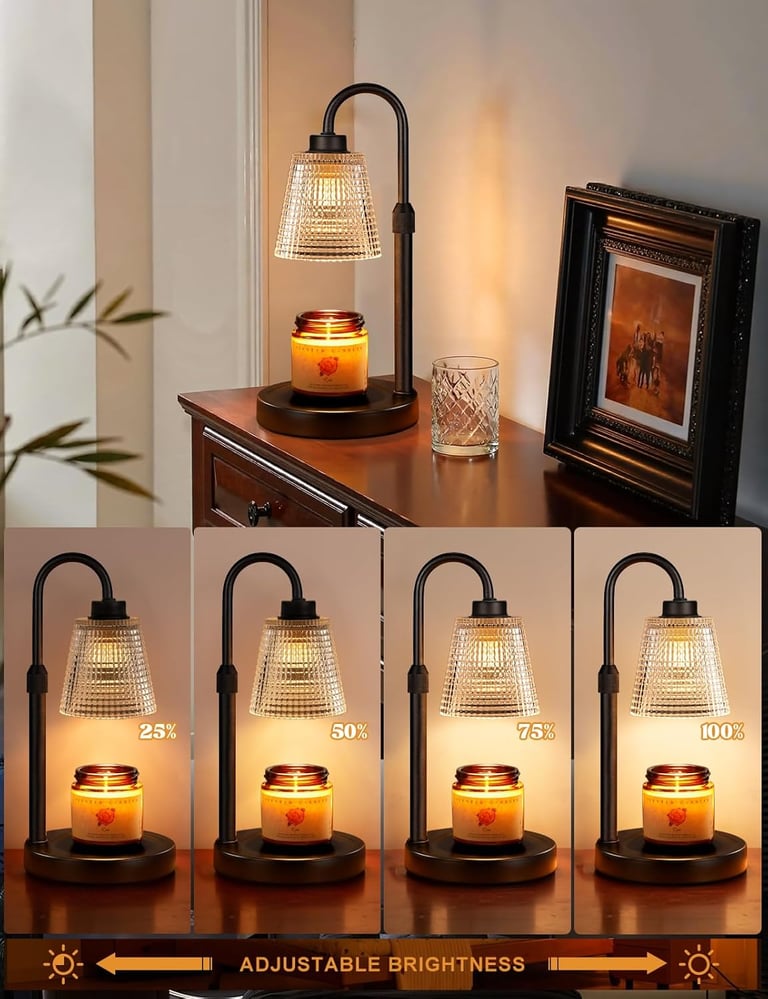 Cozy bedroom with Innqoo Candle Warmer Lamp creating warm ambient lighting