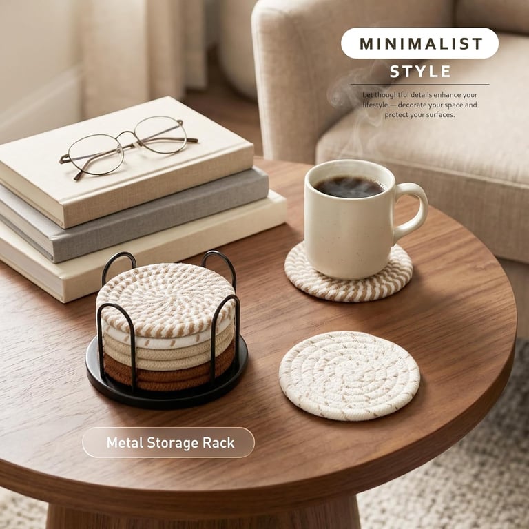 Coffee table with cups on coasters for home decor protection