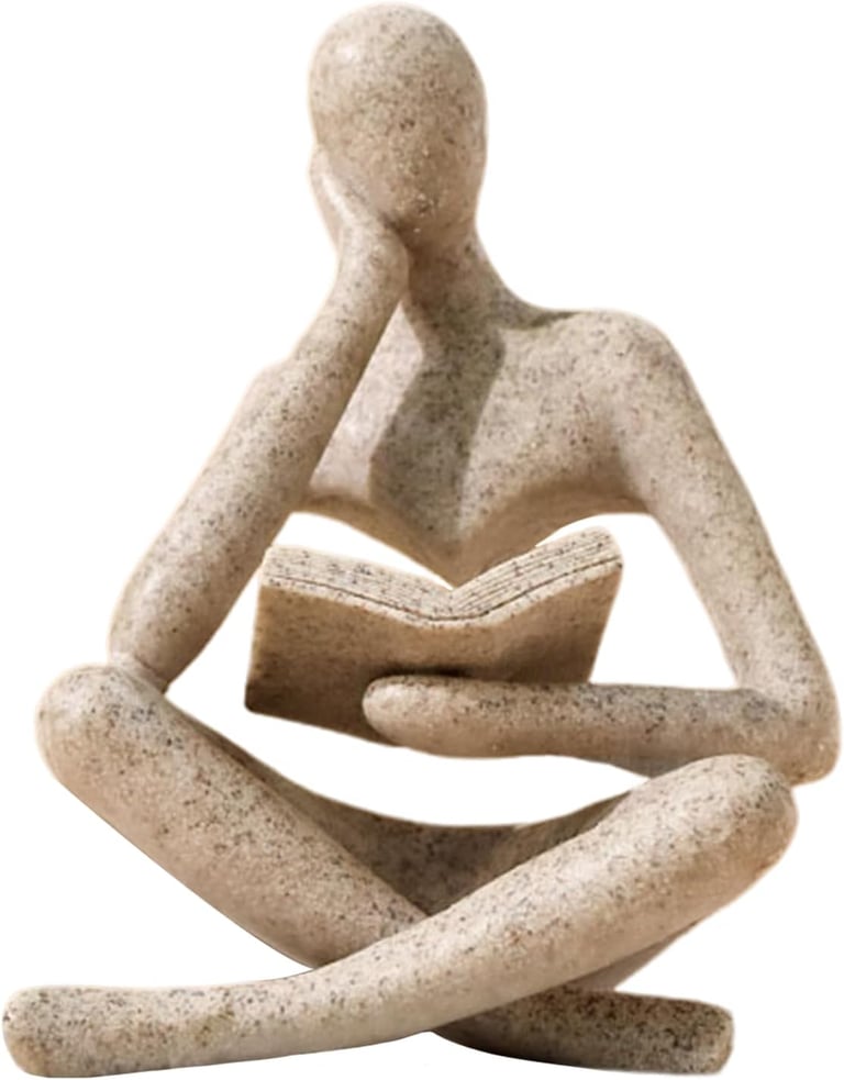 Modern abstract Thinker statue on bookshelf, stylish home decor accent