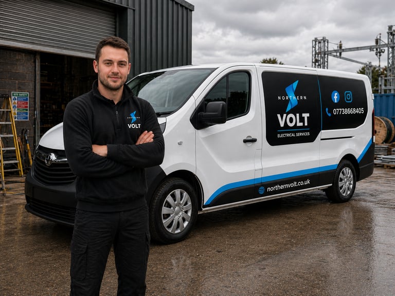 northern volt employee standing in front of van