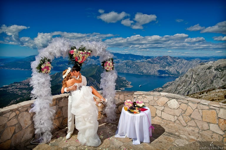 Sunset wedding photoshoot Budva beach Adriatic Sea - Bride in white dress