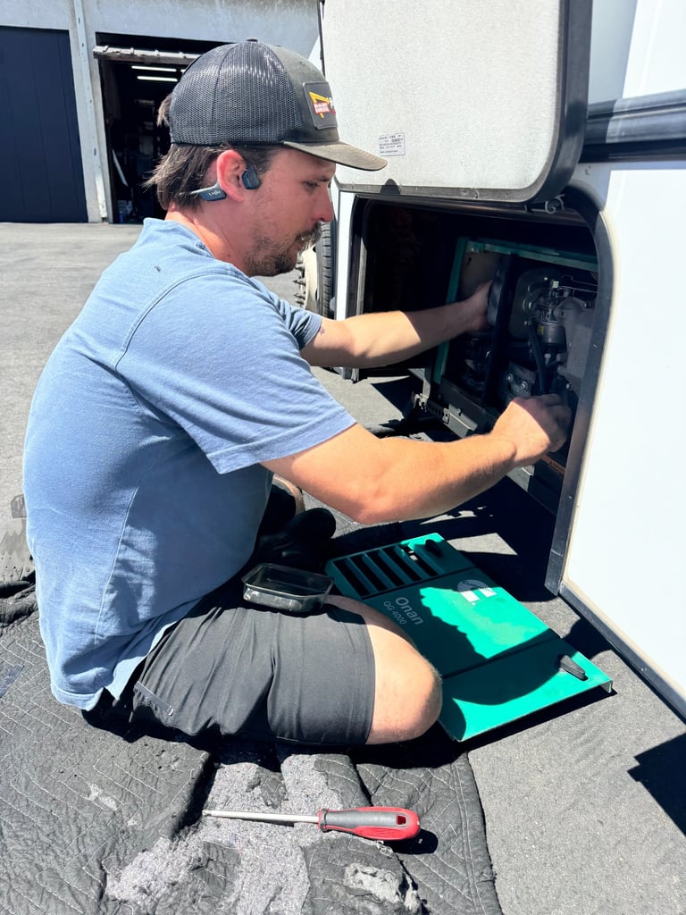 Joey Pactwa servicing an RV generator in Orange County, CA