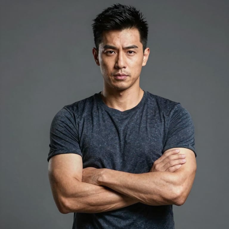 Icon of a bold upward arrow intertwined with a male symbol in vibrant orange