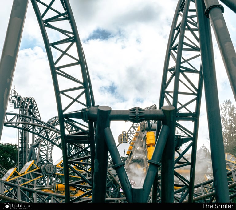 Close up of a rollercoaster track 
