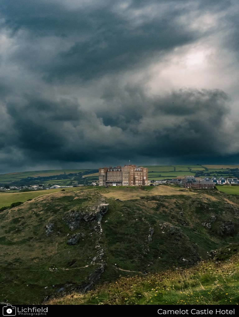 A stormy view of Camelot Castle Hotel Cornwall