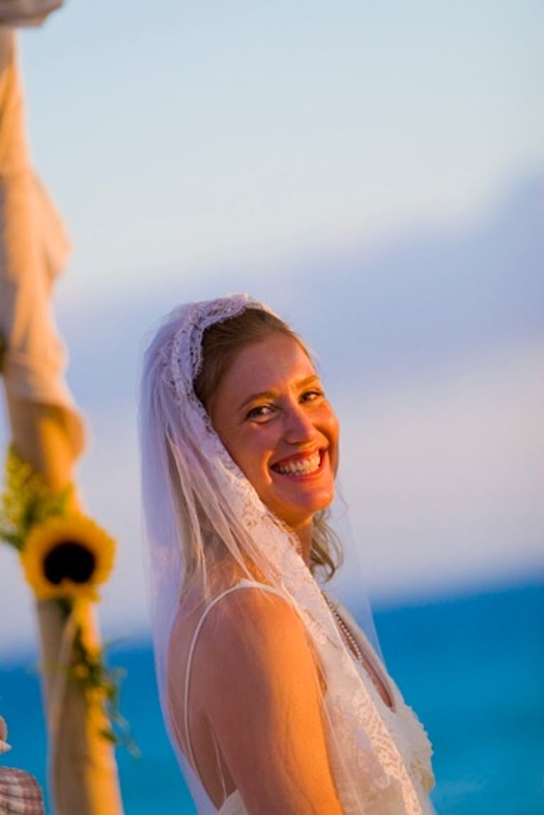 Beach Destination Wedding. Radiant Bride Smiling. San Jose del Cabo, Mexico.