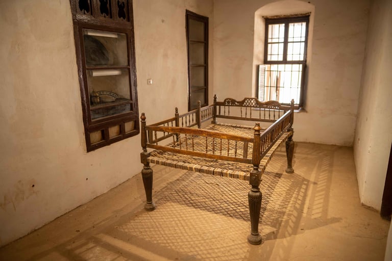 Traditional Sudanese wooden bed in heritage room