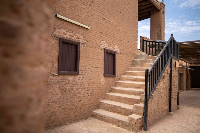 Historic brick house with stairs in Sudan