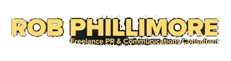 Rob Phillimore Freelance PR & Communications Consultant text logo in yellow