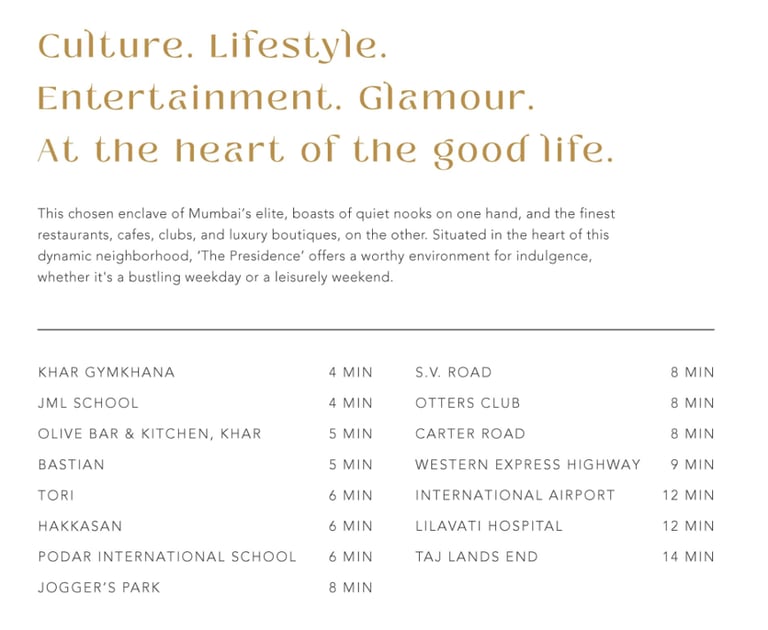 Location The Presidence Khar West, Kumar Vibe The Presidence, Vibe Realty Khar West