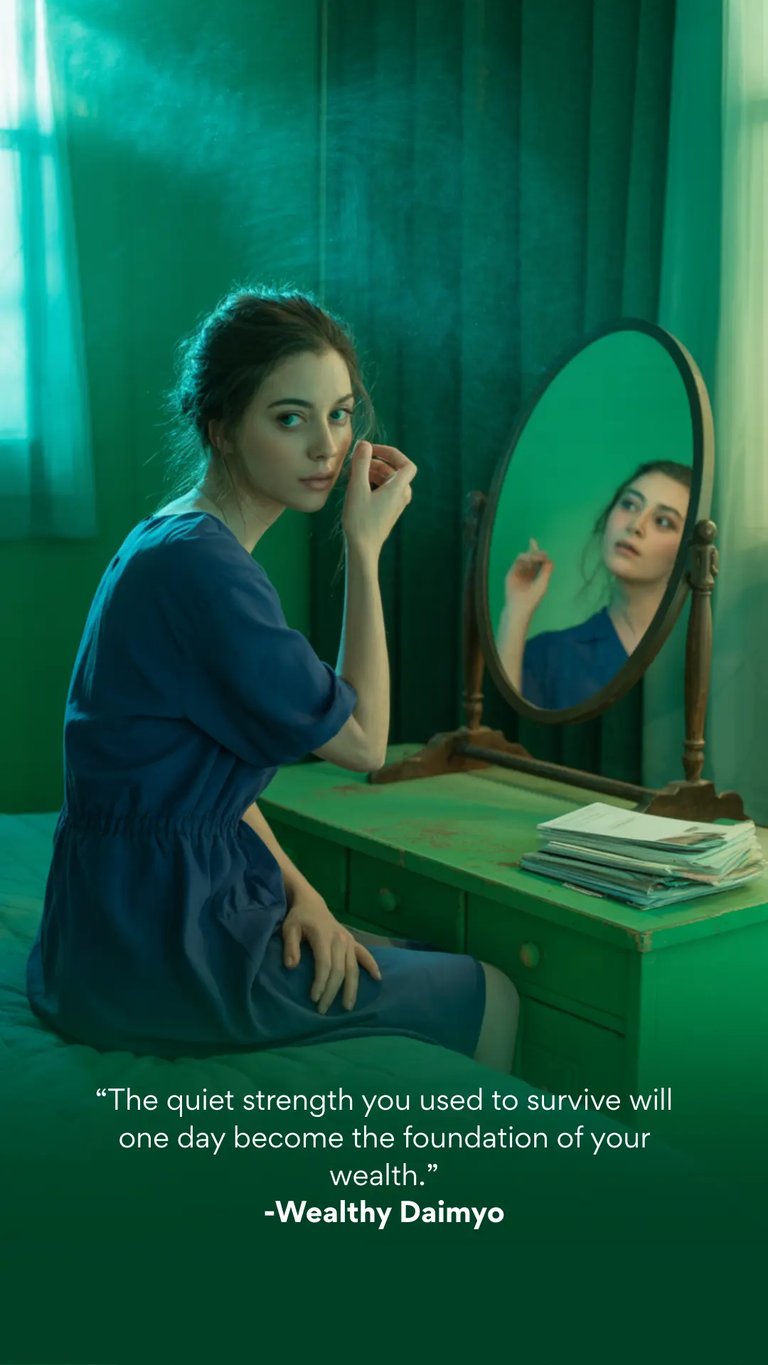 Woman rising from debt toward self-worth