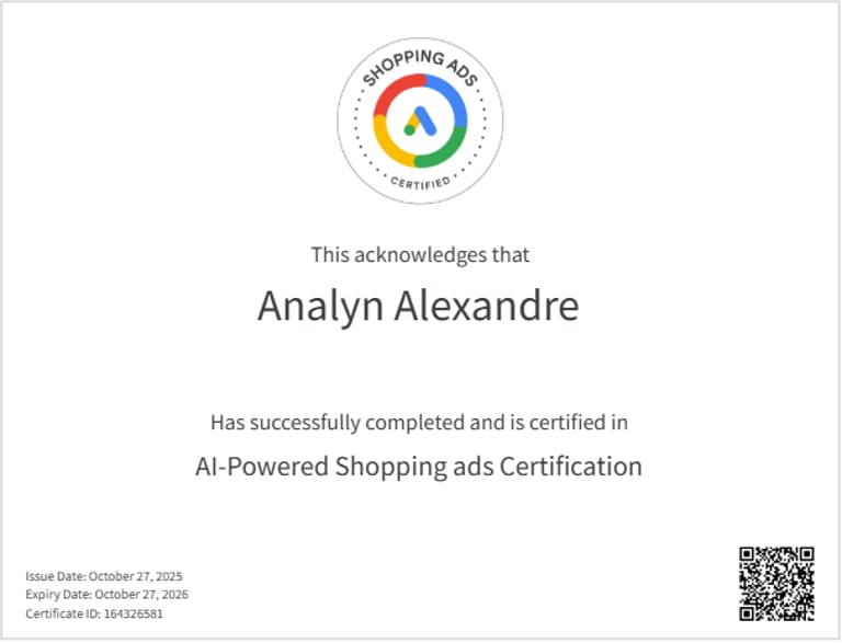 AI-Powered Shopping ads Certification — Analyn Alexandre