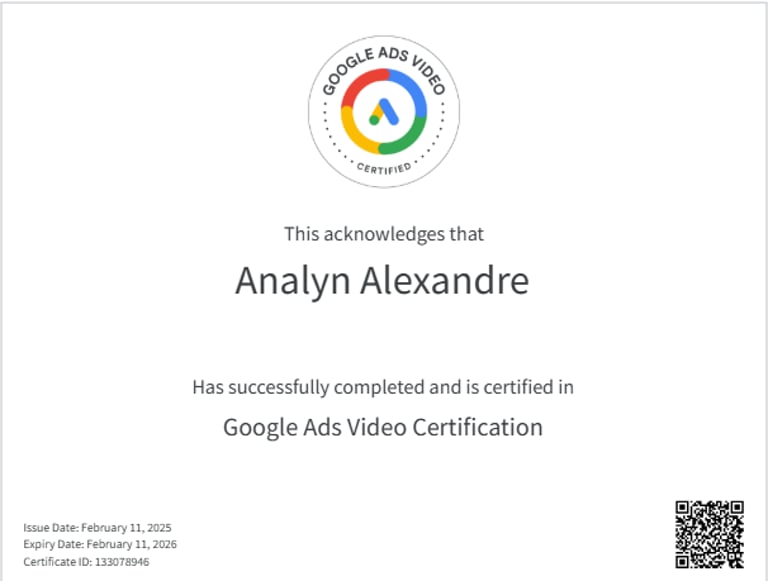 Google Ads Video Certification — Analyn Alexandre