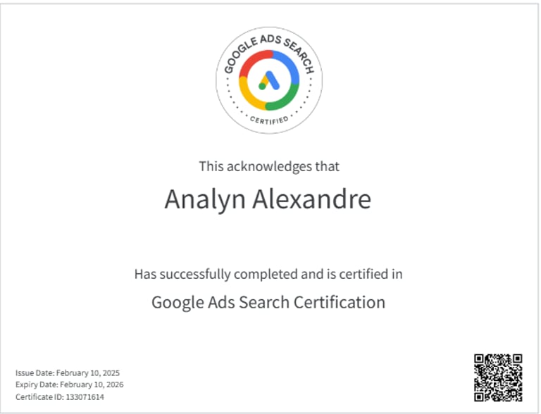 Google Ads Search Certification — Analyn Alexandre