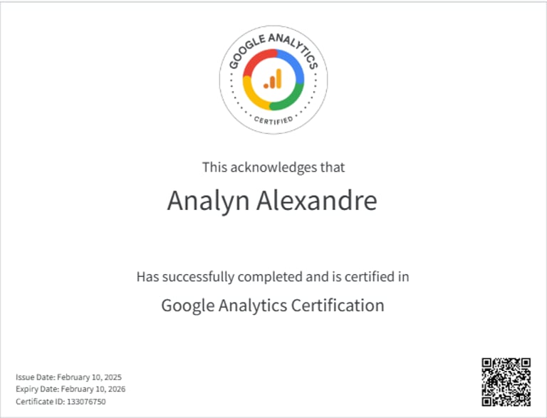 Google Analytics Certification — Analyn Alexandre