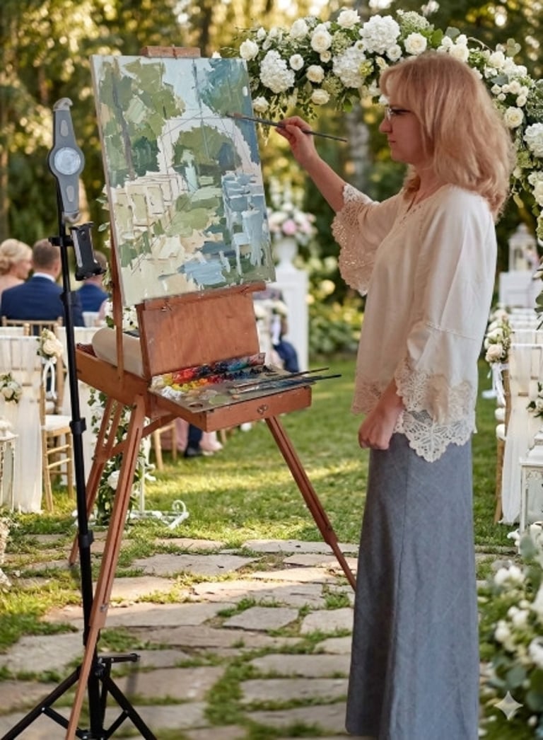 live wedding painter painting at wedding ceremony, in North Carolina