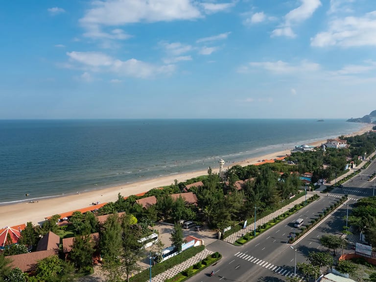 Aerial view of Back Beach coastal road in Vung Tau
