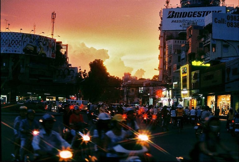 Saigon sunset before rain shot on film