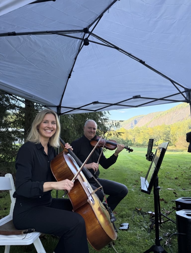 cashiers violinist playing outdoor wedding ceremony with the cellist