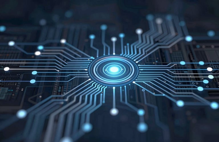 A conceptual image of digital interconnected nodes and circuit patterns in #0D1B2A, symbolizing advanced technology and reliability.
